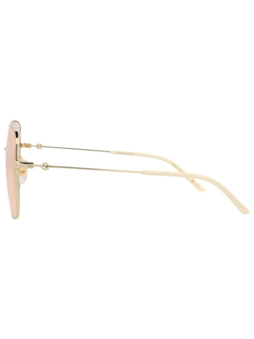 New Gucci Women's Sunglasses Square Rectangle Metal Frame Gold Gold Pink